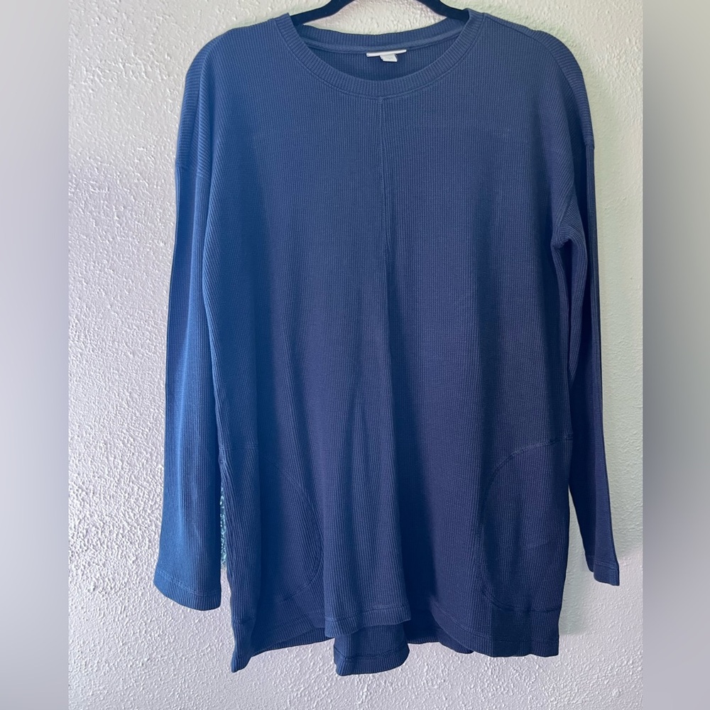 J Jill Sweater Womens M Navy Tunic Ribbed Classic Minimal Cotton Blend